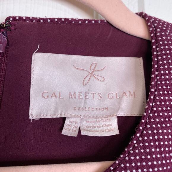 GAL MEETS GLAM Collection Meg Jacquard Dot Dress Wine Red Fit Flare Size 8 Retro - Picture 5 of 9